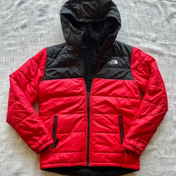 THE NORTH FACE Jacket Boys XL Reversible Mount Chimborazo Fleece Red Black - Picture 1 of 13